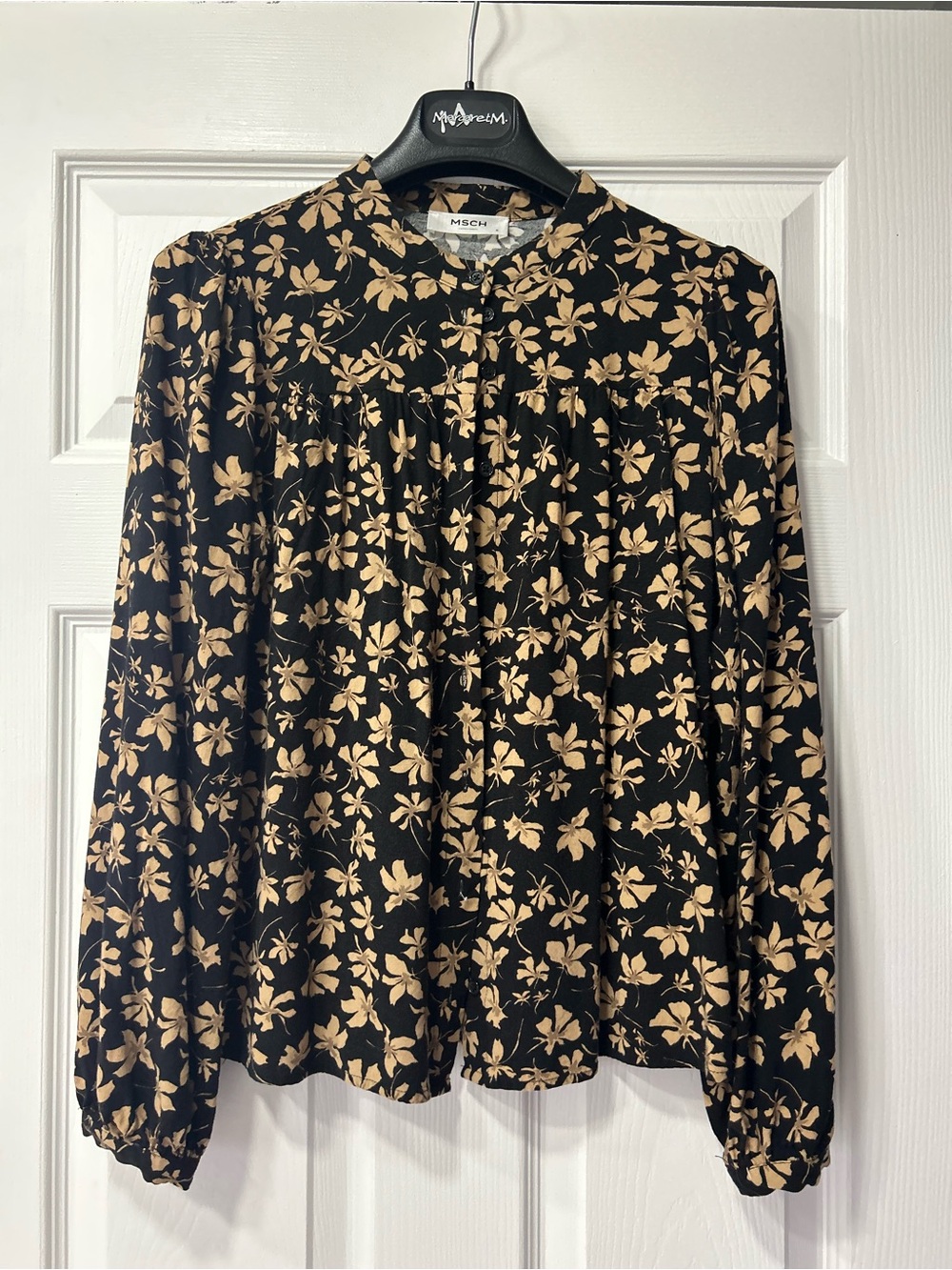 Misa Black Floral Button-Up Long Sleeve Blouse
